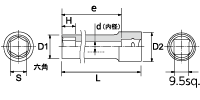 日本京都工具9.5平方英尺长的深插座B3LL-12-日本京都工具