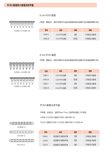 0.2ml薄壁独立盖8联管/荧光定量PCR耗材V2081-C